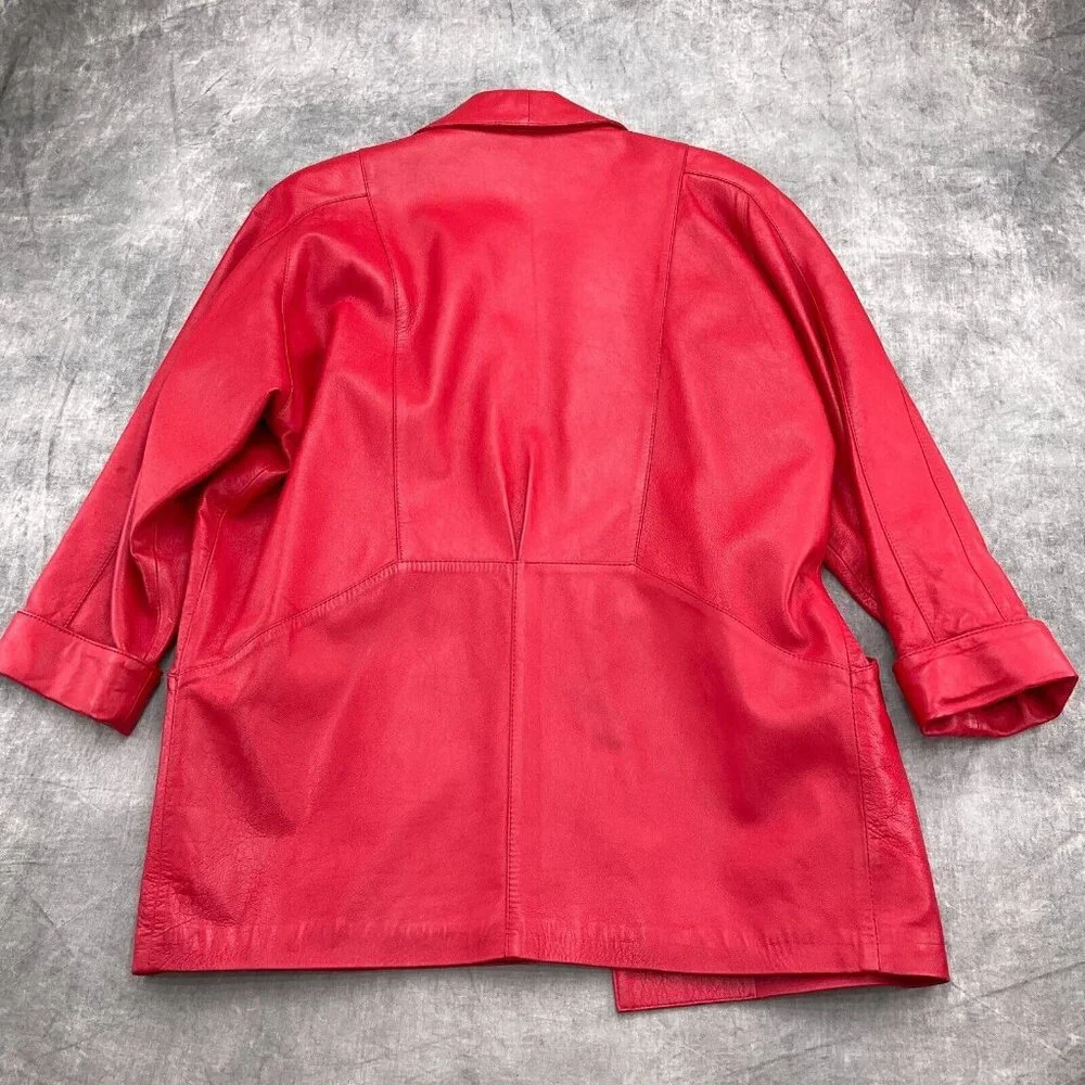 Vera Pelle Jacket Women Medium Red‎ Leather Double Breasted Relaxed Retro 80s 90